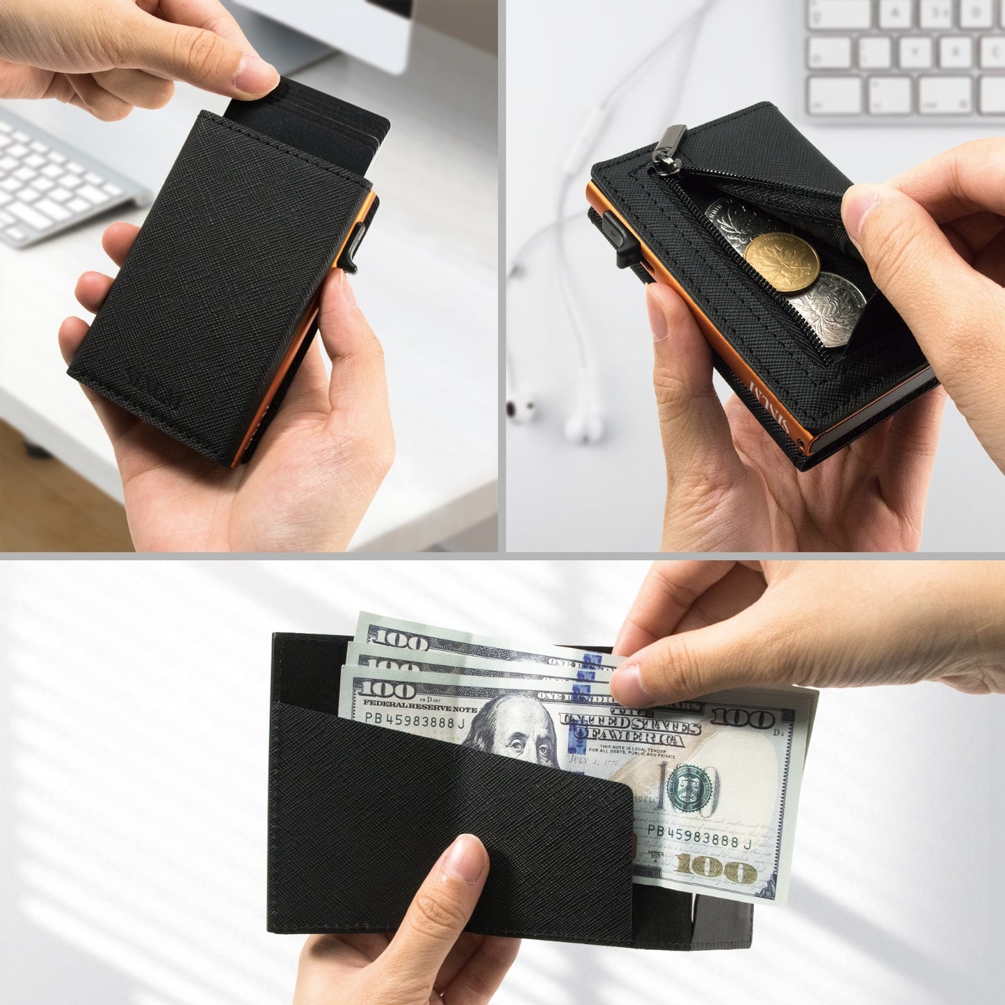 S Magnetic Saffiano Nero/Arancione