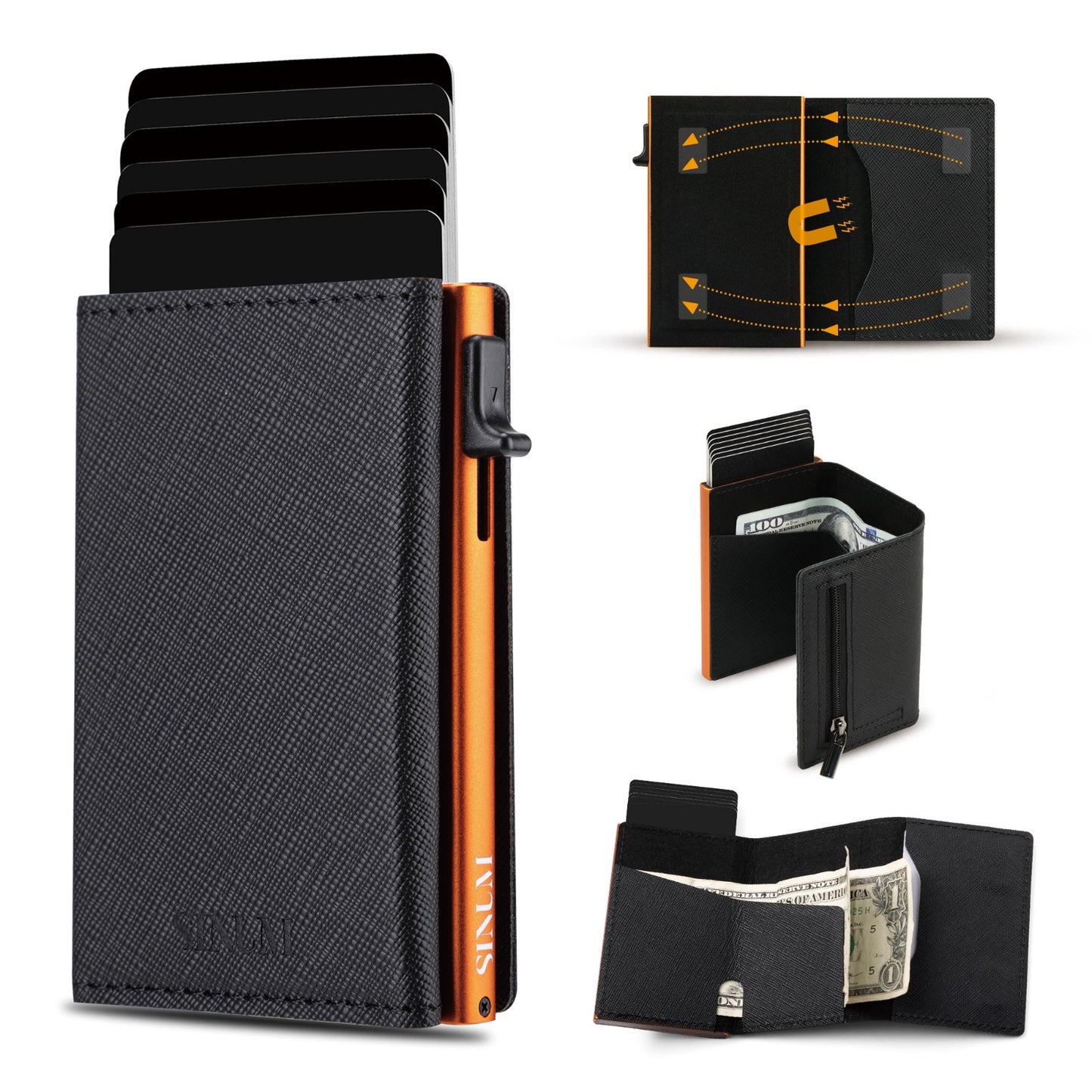 S Magnetic Saffiano Nero/Arancione